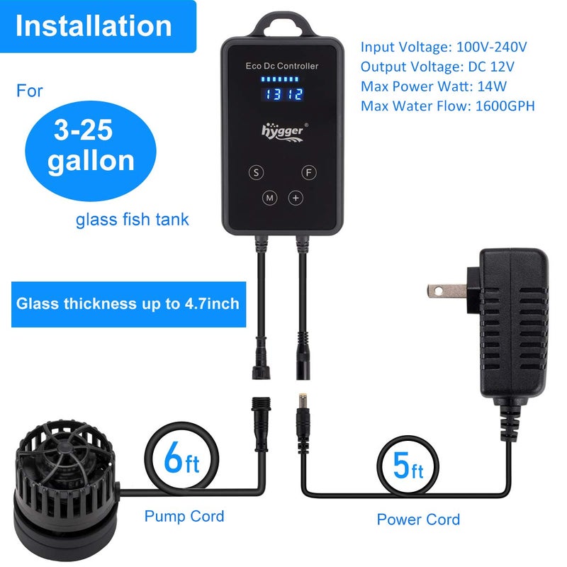 hygger Quiet Magnetic Aquarium Wave Maker, 1600GPH DC 12V Powerhead with Digital Led Display Controller, Submersible Water Inverter Circulation Pump for Fish Tank 3-25 Gallon - Image 5